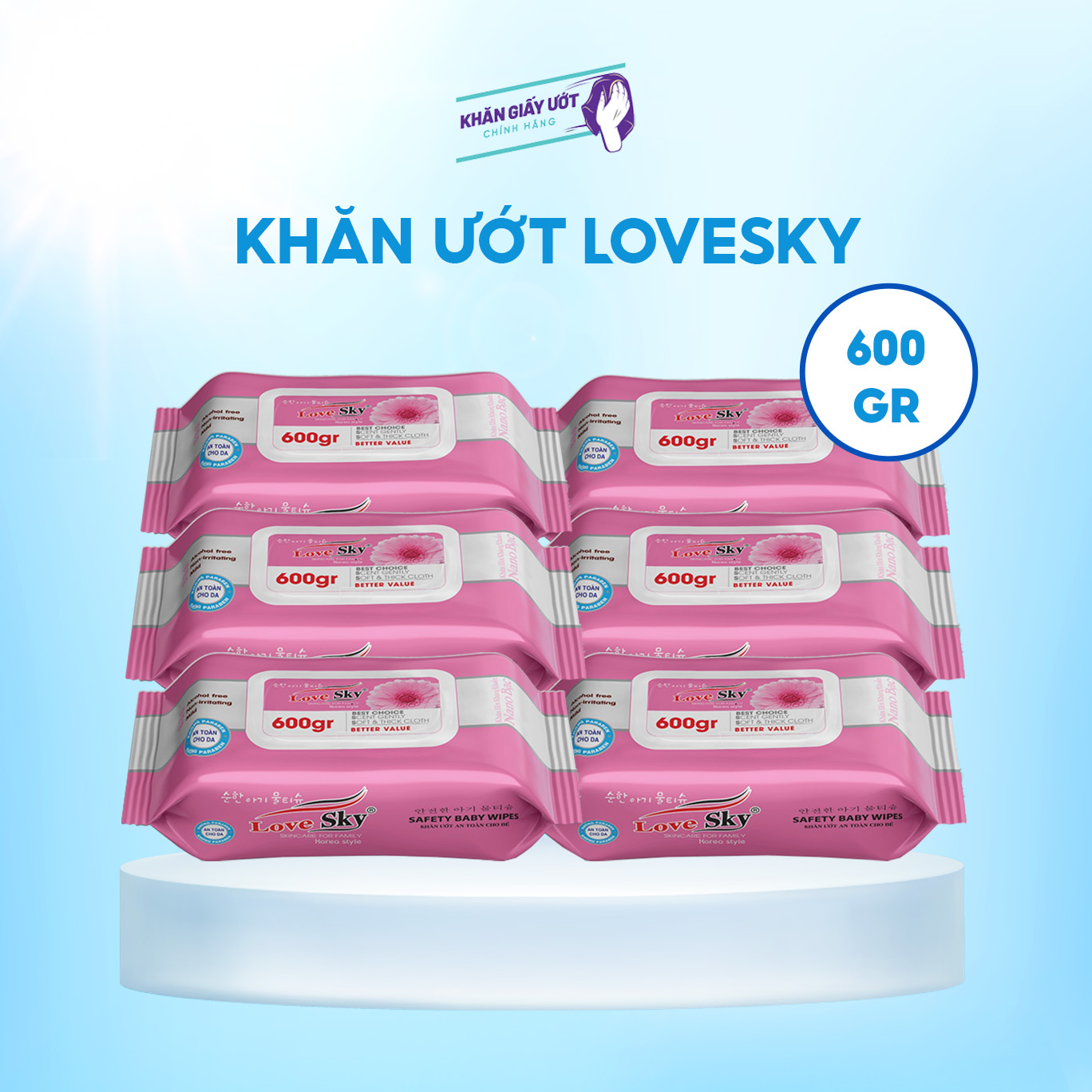 Khăn giấy ướt Love Sky Nano Bạc 600gr – Hồng