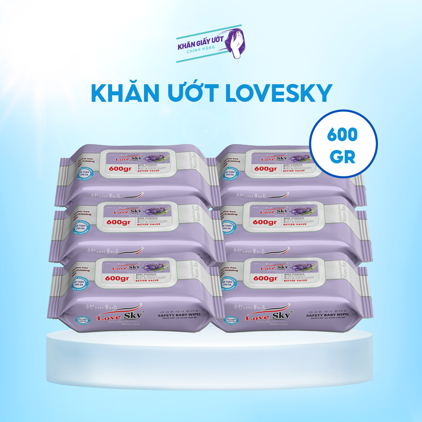 Khăn giấy ướt Love Sky Nano Bạc 600gr – Tím