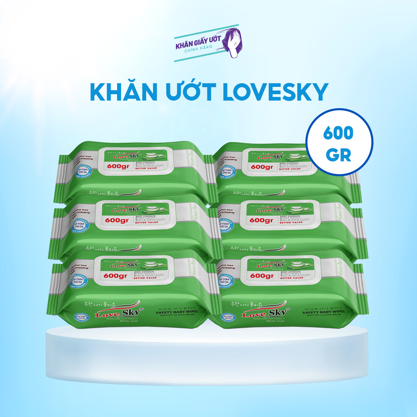 Khăn giấy ướt Love Sky Nano Bạc 600gr – Xanh lá