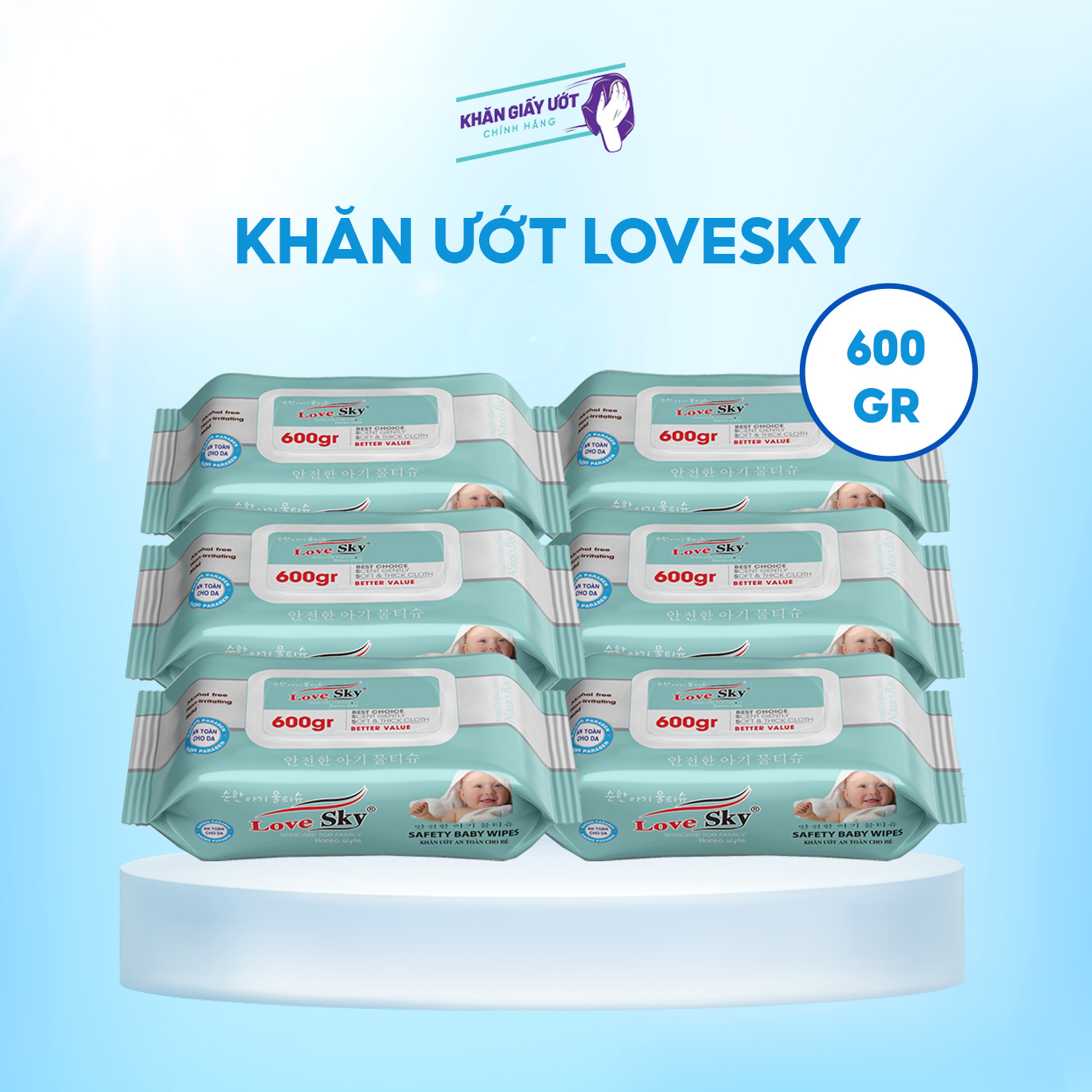 Khăn giấy ướt Love Sky Nano Bạc 600gr – Xanh Mint