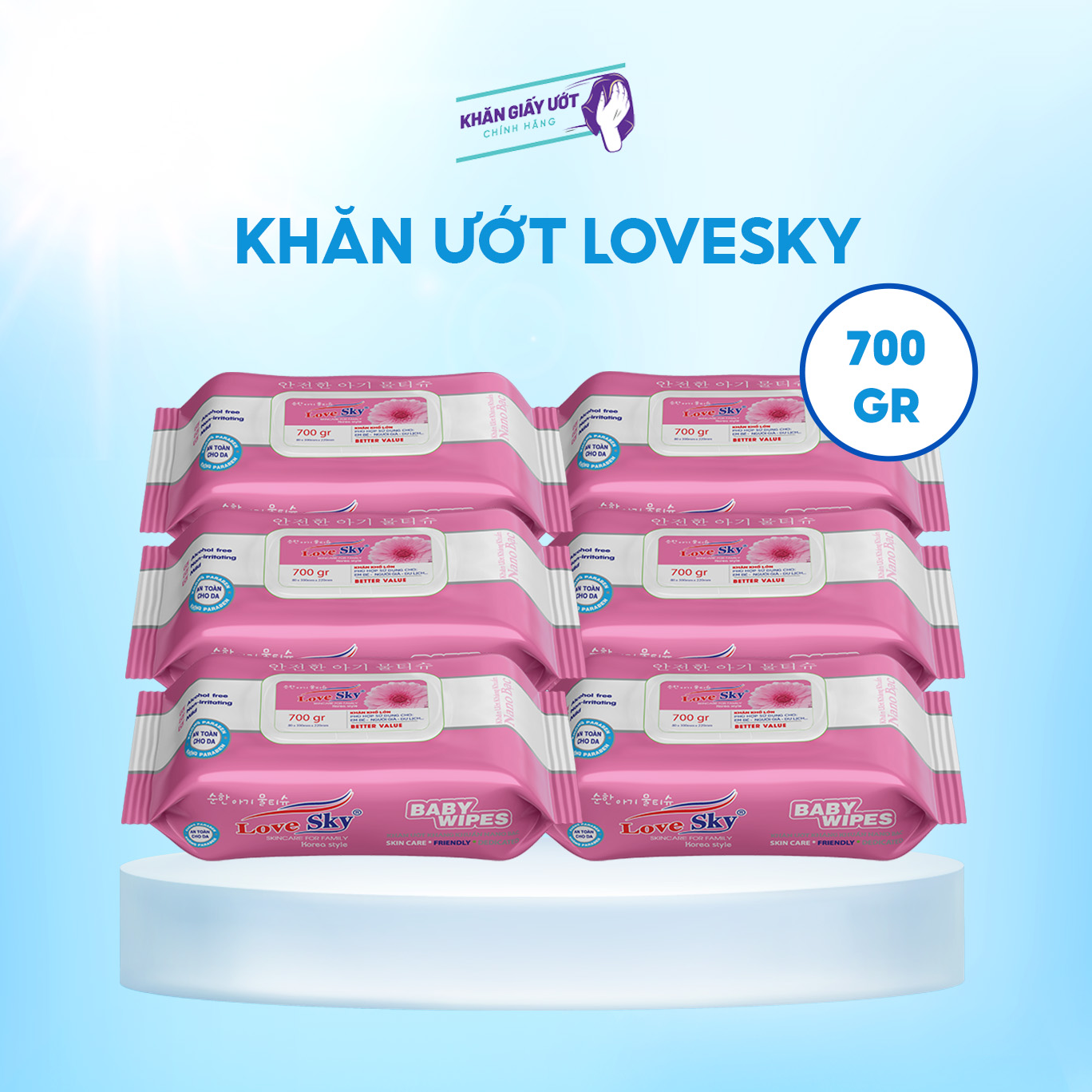 Khăn giấy ướt Love Sky Nano Bạc 700gr – Hồng