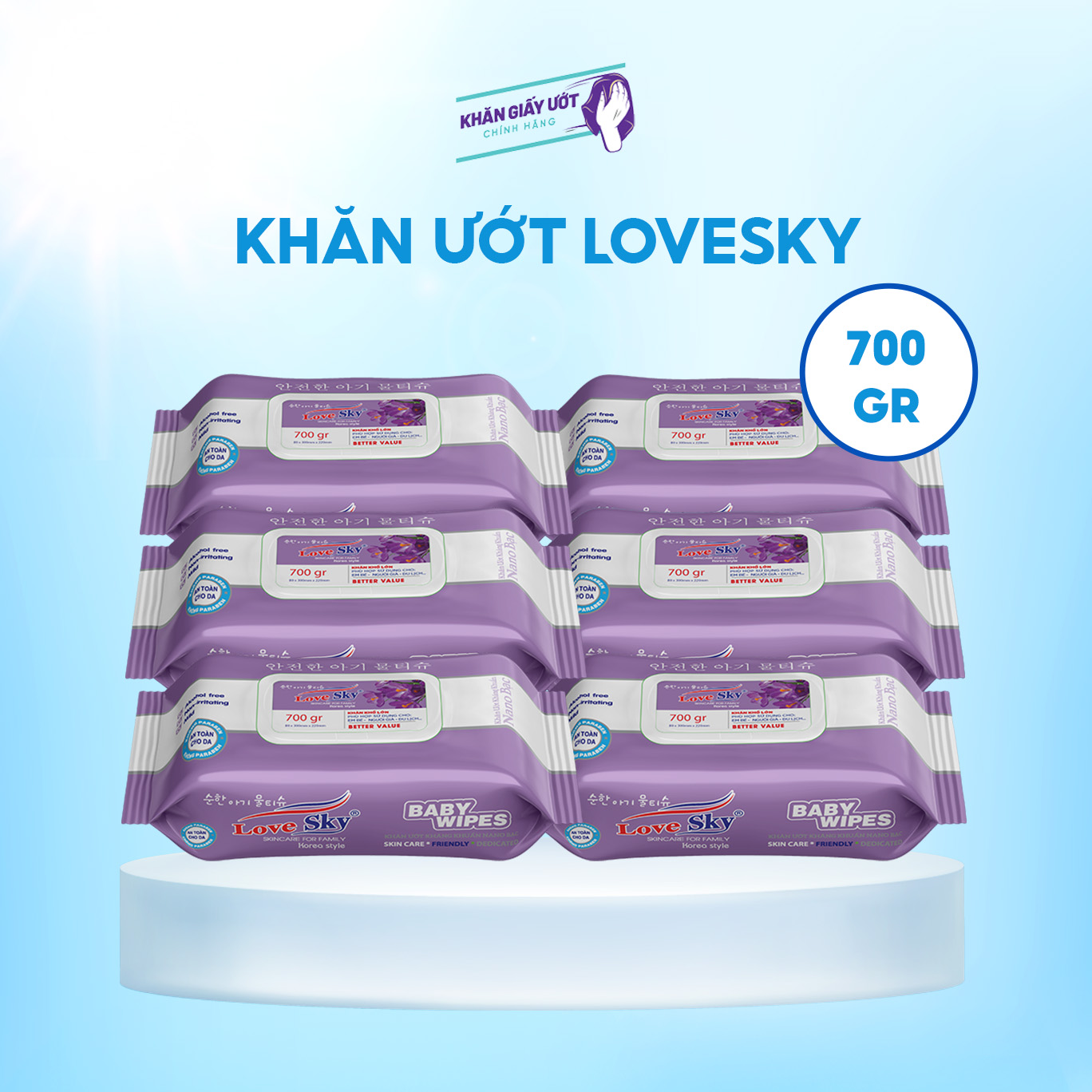 Khăn giấy ướt Love Sky Nano Bạc 700gr – Tím