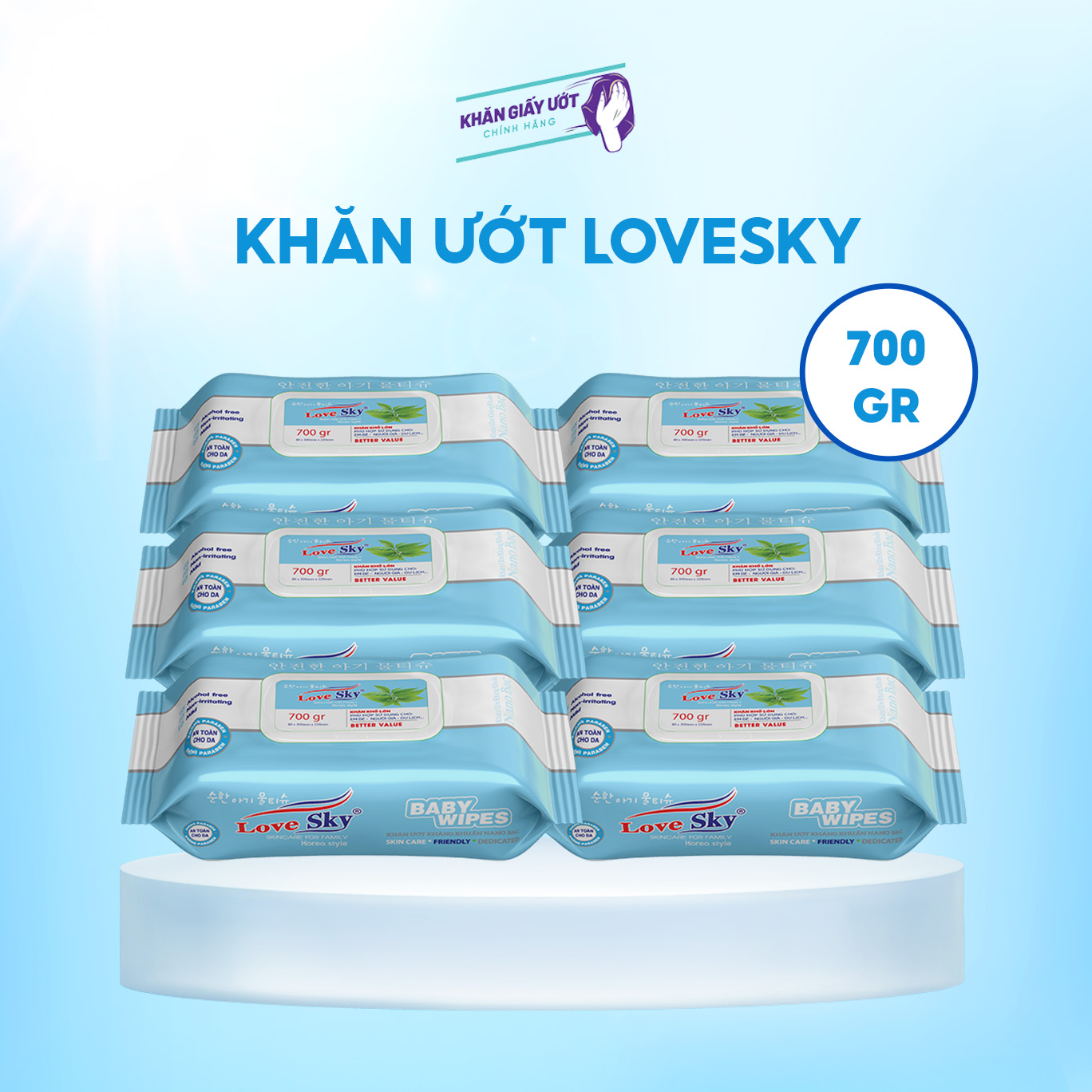 Khăn giấy ướt Love Sky Nano Bạc 700gr – Xanh